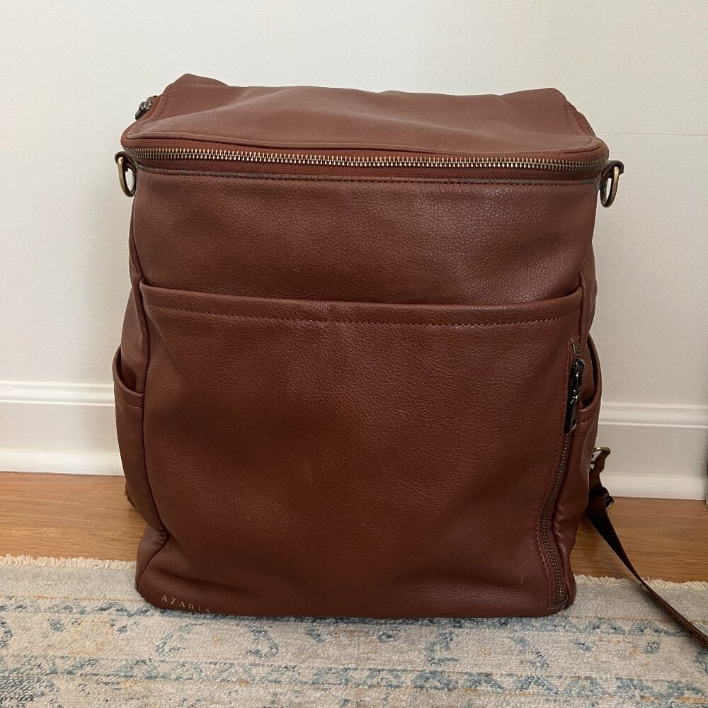 Azaria Brown Leather Baby Diaper Bag Backpack